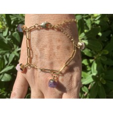 Améthyste et quartz rose sur chaîne acier inoxydable