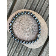 Hématite et perle tibétaine argent rhodié paix harmonie ancrage protection