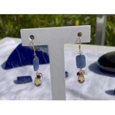 Boucles d'oreilles Kyanite grenat perle d'eau douce goute en citrine facettée
